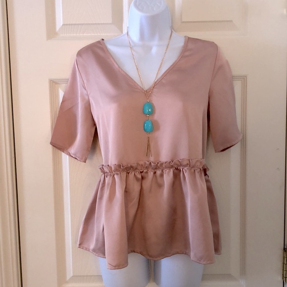 Tops - New Blush Pink Peplum Ruffle Boho Top